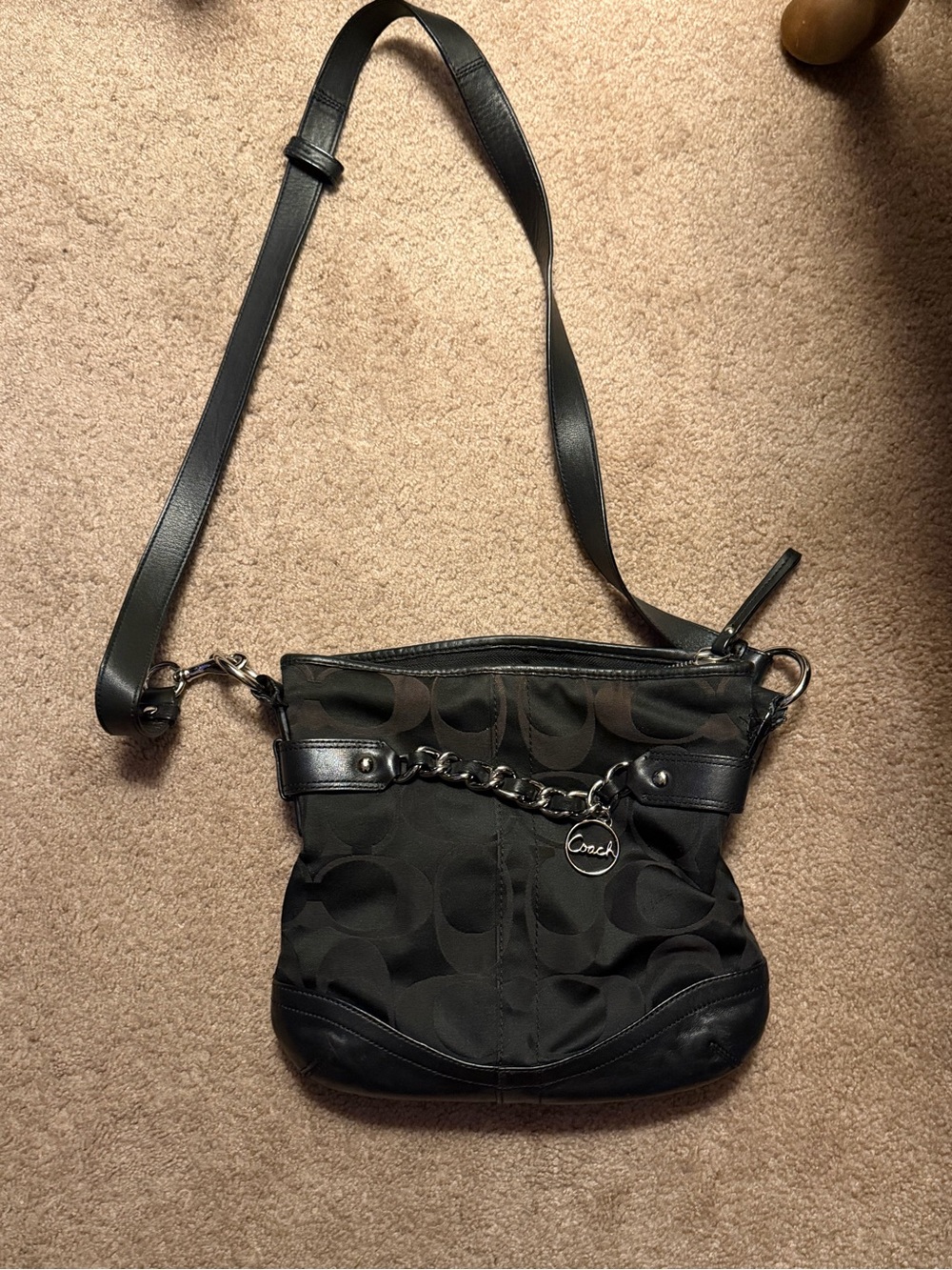 Coach Black Signature Crossbody with Chain Accent